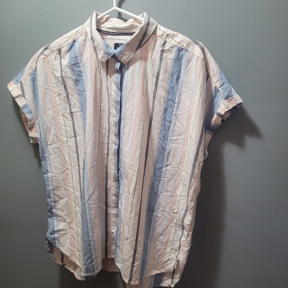 Denver Hays Multi Colored Striped Short Sleeve Top L - Picture 1 of 5